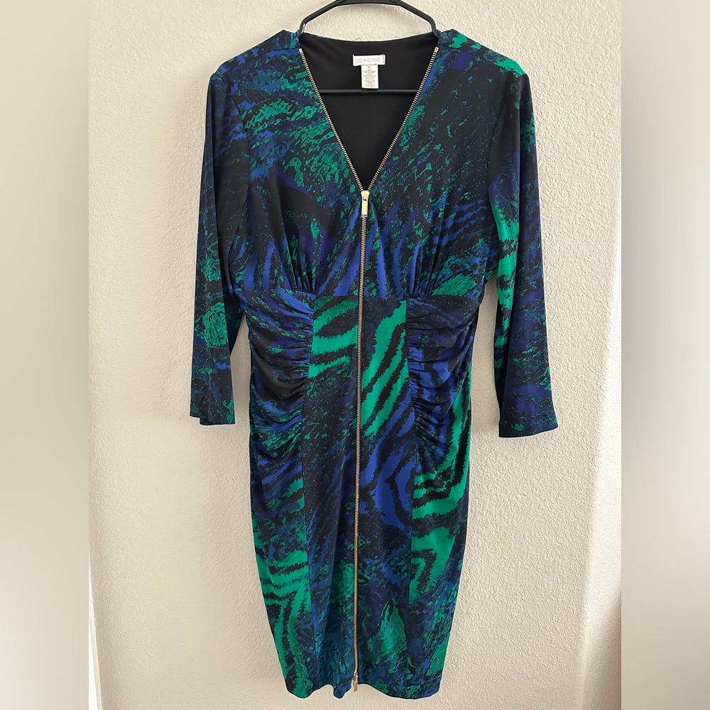 Cache Print Zip Front Dress. Size Xl In Excellent… - image 2